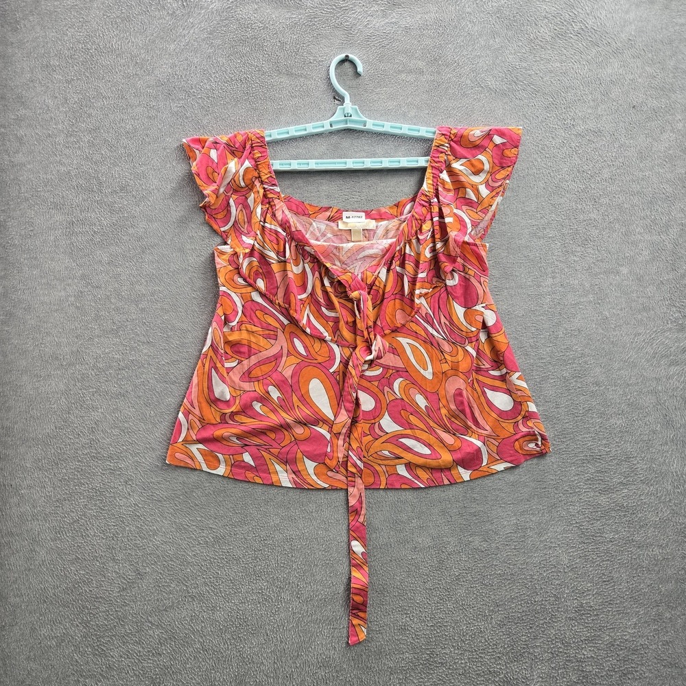 Michael Kors Women Blouse XL Pink Geometric Tie Scoop Neck
